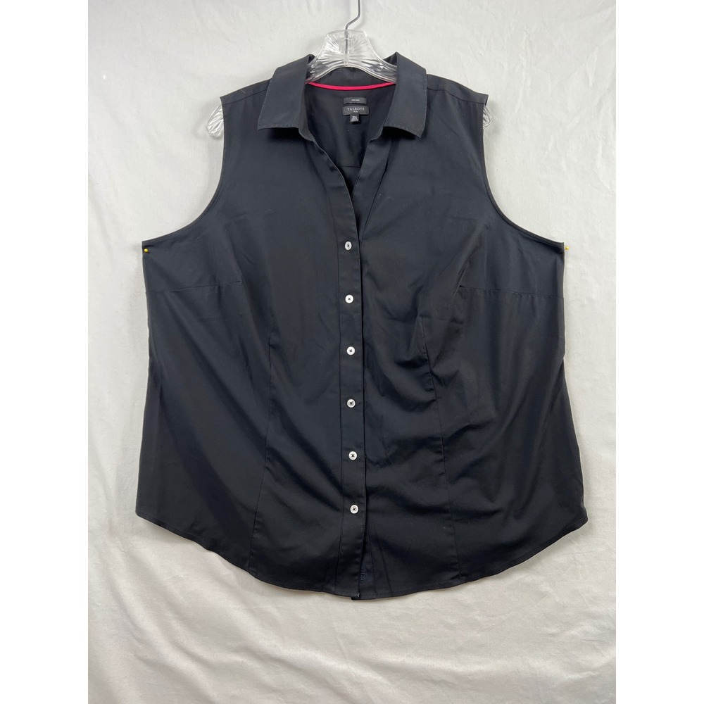 Talbots Button Up Shirt Womens 18W Black Sleeveless Non-Iron Stretch Basic Top